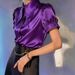 Elegant Satin Short Sleeve Shirt Top for Women Versatile Independent Website Style Spring/Summer Regular Fit England Fashion_ecoleips.com
