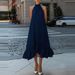 Summer Simple Solid Color Fluffy Dress Casual Hanging Neck Hollow Sleeveless Banquet Dress Vacation Pleated Loose Long Dresses_ecoleips.com