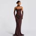 Women's Strapless Bodycon Evening Dress Stretch Polyester Formal Gown with Detachable Scarf Maroon Black White Sizes XS to L_ecoleips.com
