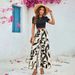 Women's Leaf Print Casual Wide Leg Pants Set Short Sleeve Two Piece T-Shirt Suit Spring Summer Tight Navel Baring Outfit_ecoleips.com