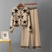 Classic Star Contrast Color Round Neck Short Fit Elegant Knit Blazer & Pants Set For Women Women's Clothing_ecoleips.com