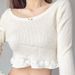 AC503 Pure Desire Lace Trim Low-Neck T-Shirt, Sweet And Spicy Girl's Base Layer, Short Pullover Slim-Fit Stunning Top_ecoleips.com