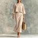 Elegant Women's High-Waisted Midi Skirt Suit European American Style round Neck Three Quarter Sleeve Loose Top for Commuting_ecoleips.com
