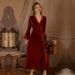 Voya Lace Edge Morning Robe For Bride Bridesmaids, Velvet Long Nightgown, Spring And Autumn Wedding Red Pajamas_ecoleips.com