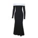 European American New Women's Fashion Color-blocking Off-shoulder Slim-fit Long-sleeve Long-sleeved Fish-tail Dress With A Sophisticated Silhouette
_ecoleips.com