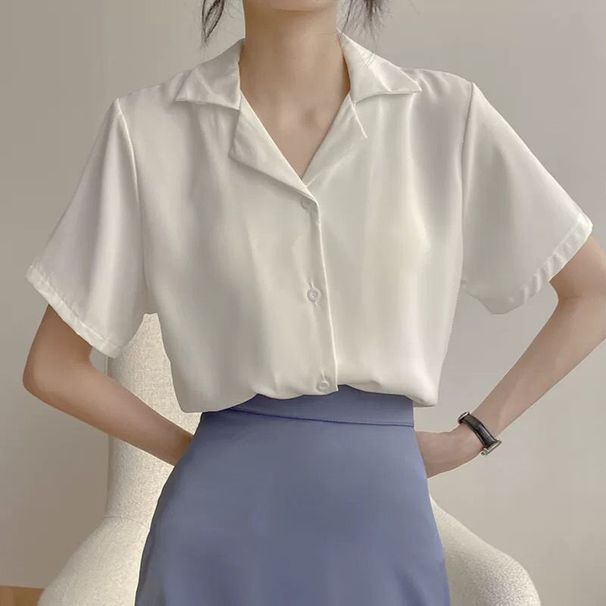 White Chiffon Shirt Women's Summer New Temperament V-neck Top Versatile Loose Short-sleeved Foreign-style Shirt_ecoleips.com