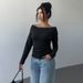 Voya New Women's Clothing V-neck Long Sleeved Brushed Pit Stripe Knitted Top Solid Color Sexy Slim Fit Short Base Shirt For Women_ecoleips.com