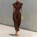 Women's High-Waisted Midi Skirt Spring/Summer High Neck Loose Top European American Style Casual Commuter Dress_ecoleips.com