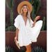Women's Clothing Crochet Belted Cover-Up Dress - Sexy Backless Beach Tunic With Sun Protection, Lightweight Breathable Rayon Blend_ecoleips.com