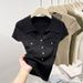 Women's Clothing Lapel Sweater Short Sleeve Slim Short Tops_ecoleips.com