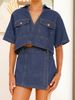 Women's Clothing Women's Summer V Neck Short Sleeved Loose Irregular Denim Suit Short Skirt Pants 8936_ecoleips.com