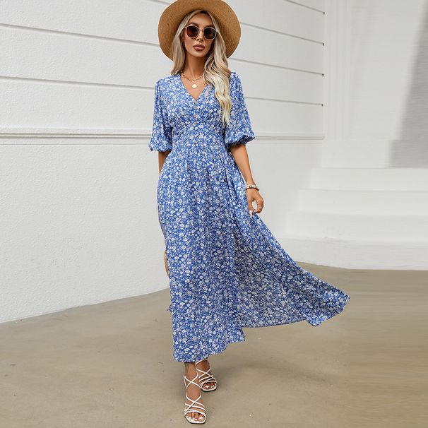 European And American Cross-border Foreign Trade Independent Site Waist-cinching V-neck With Slit, Bohemian Rayon_ecoleips.com