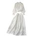 French Style Women's Age Reducing Suit Crochet Lace Lantern Sleeve Blouse High Waisted Knee Length Skirt Fashionable Set_ecoleips.com