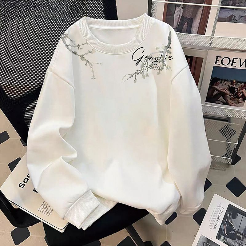 Men's Women's Heavyweight Fleece Lined Sweatshirt Hong Kong Style Couple Top Chinese Style round Neck Thick Sweatshirt for Autumn Winter_ecoleips.com