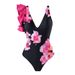 "Elegant Printed One-Piece Swimsuit With Chiffon Skirt – French Retro Style & Belly Covering Design"_ecoleips.com