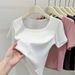 Women's Threaded Short Sleeve T-Shirt Spring, Summer And Autumn 2025 New Comfort Sports Top Casual Interior Bottom Shirt_ecoleips.com