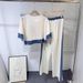 Summer Loose Short Pullover Short Sleeve Top Wide Leg Trousers Contrast Color Two Piece Sports Leisure Suit For Women_ecoleips.com