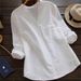 Export Overstock Of Italian And French Designer Brands, Women's Clearance Linen Tops, Long-sleeve Cotton-linen V-neck_ecoleips.com