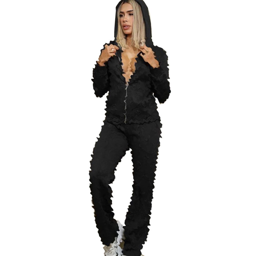 Y71538 Women's Winter Fashion Two Piece Set Embossed Zipper Hooded with Pockets European And American Style Cross Border New 2024_ecoleips.com