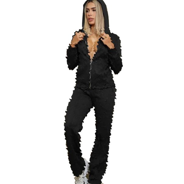 Y71538 Women's Winter Fashion Two Piece Set Embossed Zipper Hooded with Pockets European And American Style Cross Border New 2024_ecoleips.com