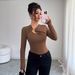 Voya Hot Selling Women's Clothing, Solid Color Design, Hollowed Out Long Sleeved Shoulder T-shirt, Slim Fit, Inner Layer, Temperament Top_ecoleips.com