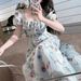 AD451 's New Seaside Vacation Bubble Sleeve Long Dress, High-end Floral Print Dress_ecoleips.com
