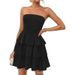 Women's Strapless Pleated Mini Dress Summer Casual Off-Shoulder Sundress Layered Style_ecoleips.com