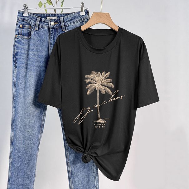 Women's Casual Round Neck Short Sleeve T-Shirt Multi-Color American Style Simple Fashionable Sports Top Solid Loose Printed_ecoleips.com