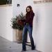 Women's Clothing Denim Dark Blue Mid Waist Flared Pants_ecoleips.com