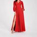 Autumn And Winter New Solid Color V-neck Split-ended Long-sleeved Pleated Elegant Women's Long Dress_ecoleips.com