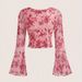 Summer Women's Y2k Floral Printed Sweet V-Neck T-shirts Mesh Beach Party Dress Top Flare Sleeve Square Collar Lace Up Shirt 2025_ecoleips.com