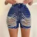 Cross-border European And American Denim Shorts 2025 Summer Collection, New High-waisted Slimming Handmade Beaded Ripped_ecoleips.com