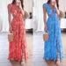 Women's Clothing Sexy Slim-Fit Sleeveless Printed V-Neck Split Dress_ecoleips.com