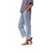 Women's Loose Straight Striped Trousers Cotton Linen Elastic Waist Pocket Design New_ecoleips.com