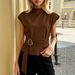High Neck Sleeveless Top For Women With Metal Buckle Belt Slimming Work Style Look Bestselling_ecoleips.com