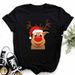 New European American Style Women's T-shirt With Christmas Tree And Santa Claus Motifs, Plus-size Trendy Short-sleeve_ecoleips.com