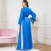 Muslim Dress Women Embroidered Long Robe Dress Two-Piece Set For Women, Traditional Middle Eastern Abaya With Belt, Blue Polyester Flowy Maxi Dress_ecoleips.com