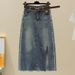 Women's Clothing New Beaded Bow Short-sleeved T-shirt With Split Raw Edge Denim Skirt_ecoleips.com