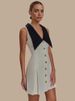 Blifanbo Metal Buckle Elegant Mini Dress For Women Sleeveless High Waist Slim Patchwork Pleated Zipper A-line Club Party Dress_ecoleips.com