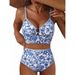 Women's American Style O-Ring Bikini Set High-Waist Floral Print 2 Piece Swimsuit For Summer Beach Wear_ecoleips.com