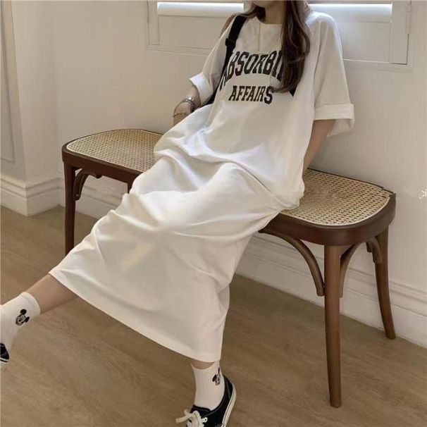 Summer Korean Version Of Large Size Women's Clothing Casual Long Dress Loose Knee T-shirt Long Dress Women's Nightdress_ecoleips.com