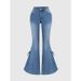 Women's Mid Waist Slim Fit Flared Jeans With Lace-Up Bow Tie Detail - Stretch Denim Trousers For Casual & Chic Style_ecoleips.com