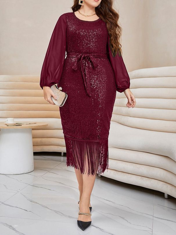 Plus Size Sequin Fringe Evening Dress – Vintage Glam Mermaid Gown For Bridesmaid, Party & Night Out (0XL-4XL, Wine Red/Blue)_ecoleips.com