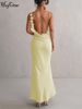 Hugcitar Elegant Satin Solid Slips Backless Tie Flowers Draped Sexy Slim Maxi Dress Spring Women Y2K Clothes Birthday Vacation_ecoleips.com