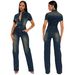 Tight Waist Slim Elastic Washed Denim Jumpsuit Straight Loose Jumpsuit_ecoleips.com