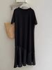 Retro Casual Slimming Anti-Aging Long T-Shirt Dress Pure Color Round Neck Irregular Hem Short Sleeve Dress Trendy_ecoleips.com