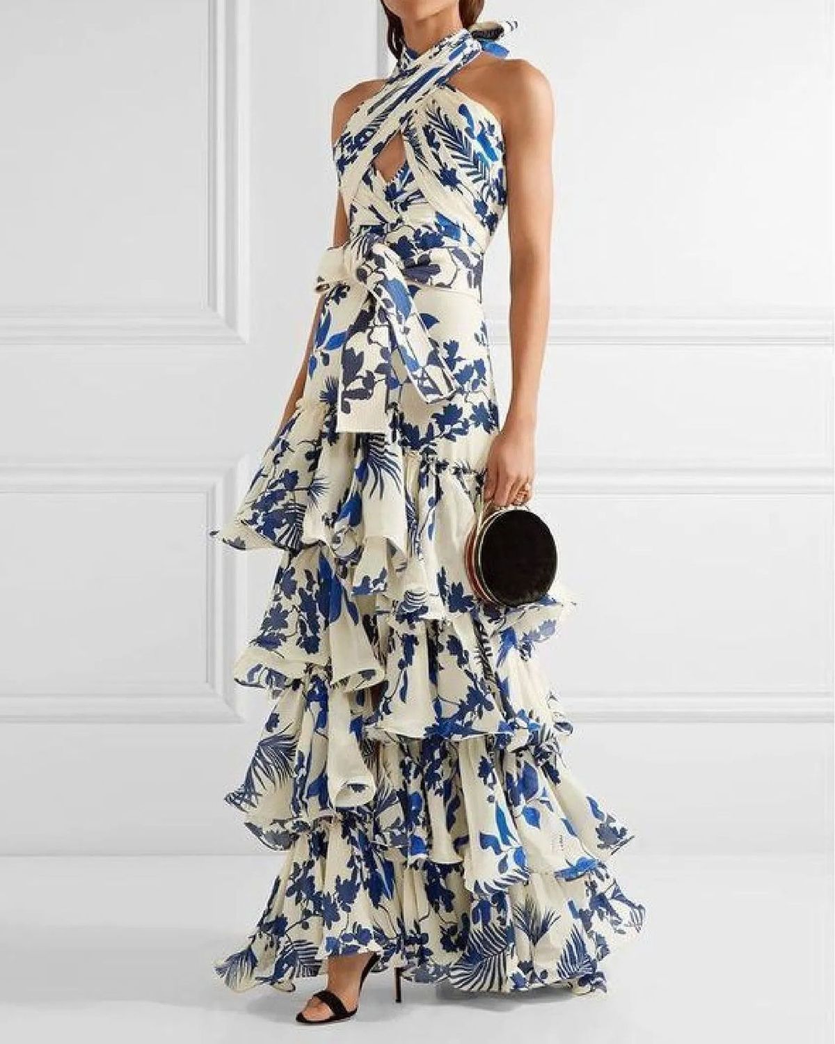 Women's Clothing Holiday Style Strappy Lolita Big Swing Skirt Printed Long Dress_ecoleips.com