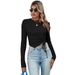 Voya Women's New Comfortable Casual Irregular Short Style Pleated Slim Fit Long Sleeved Women's T-shirt Top_ecoleips.com
