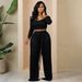 M3025 Women's Solid Color Lace-Up Wide-Leg Two-Piece Set_ecoleips.com