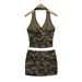 Y2K Sexy Camouflage Halter Neck Camisole Women Summer New Slim Fit Bodycon Short Skirt Casual Two-Piece Set_ecoleips.com